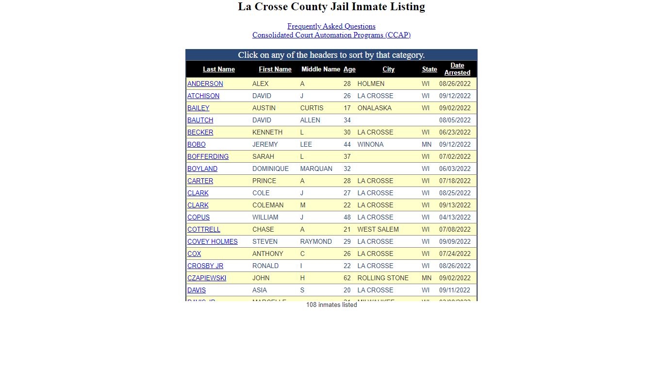 Inmate Locater-Version: 2021.9.14.0 - La Crosse County, Wisconsin